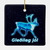 Gleðileg Jól - Blue Cariou (rendier) Keramisch Ornament (Achterkant)