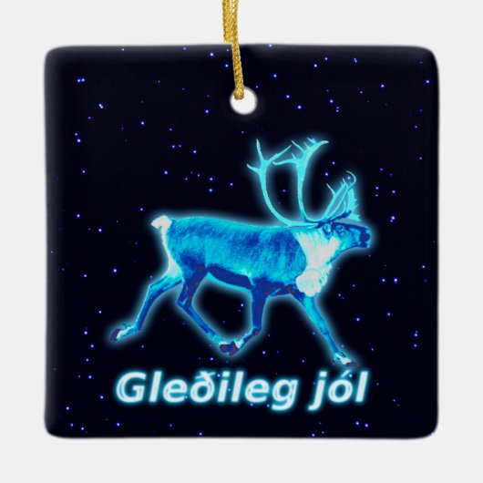 Gleðileg Jól - Blue Cariou (rendier) Keramisch Ornament (Voorkant)
