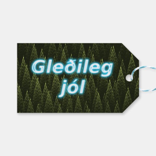 Gleðileg Jól - Conifers Cadeaulabel (Voorkant (Horizontaal))