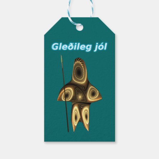 Gleðileg jól - Fractal Inuit Hunter Cadeaulabel (Voorkant)