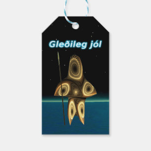 Gleðileg jól - Fractal Inuit Hunter Cadeaulabel
