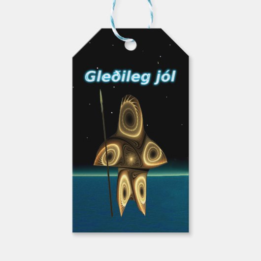 Gleðileg jól - Fractal Inuit Hunter Cadeaulabel (Voorkant)