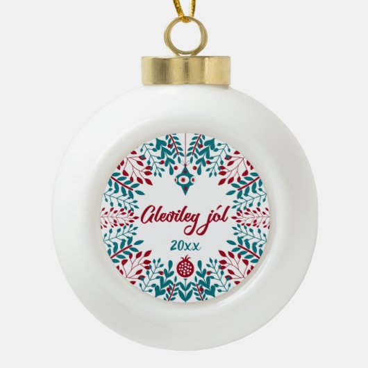 Gleðileg jól, IJslandse kerstgroet Keramische Bal Ornament (Voorkant)