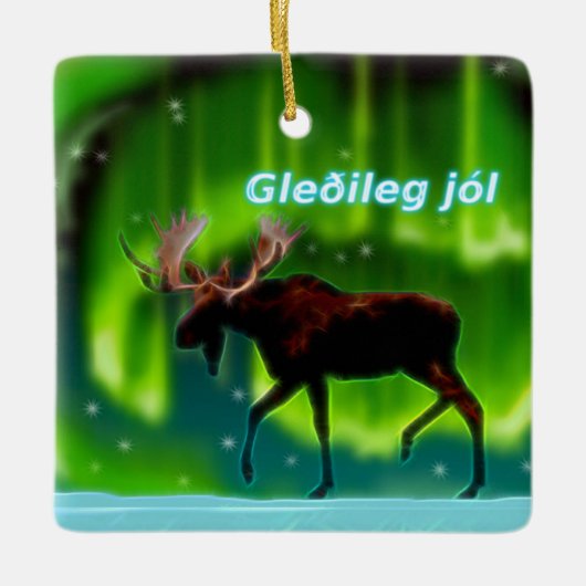 Gleðileg jól - Northern Lights Moose Keramisch Ornament (Voorkant)