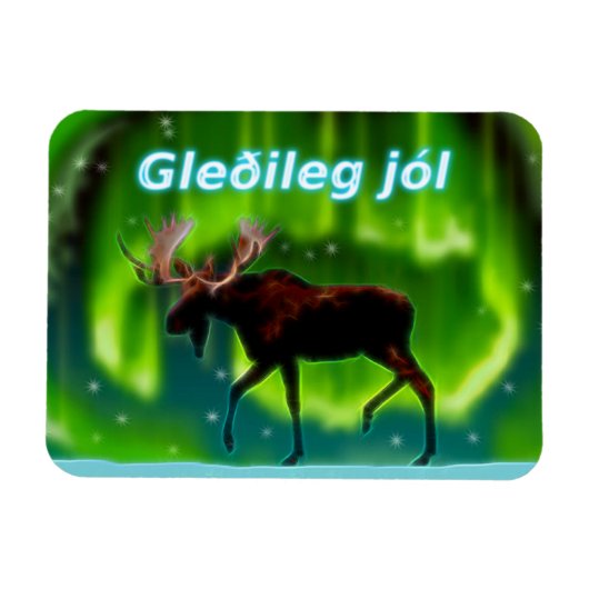 Gleðileg jól - Northern Lights Moose Magneet (Horizontaal)