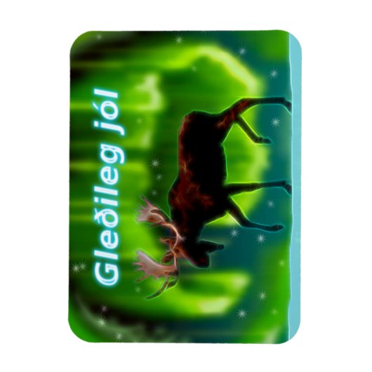 Gleðileg jól - Northern Lights Moose Magneet (Verticaal)