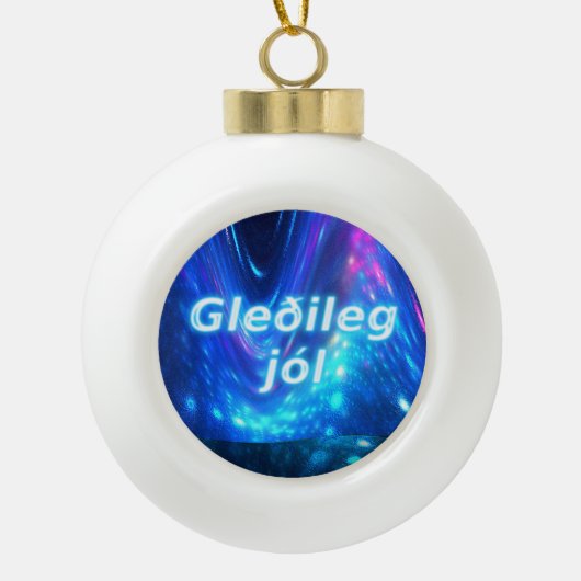 Gleðileg Jól - Qaanaaq - Northern Lights Keramische Bal Ornament (Voorkant)