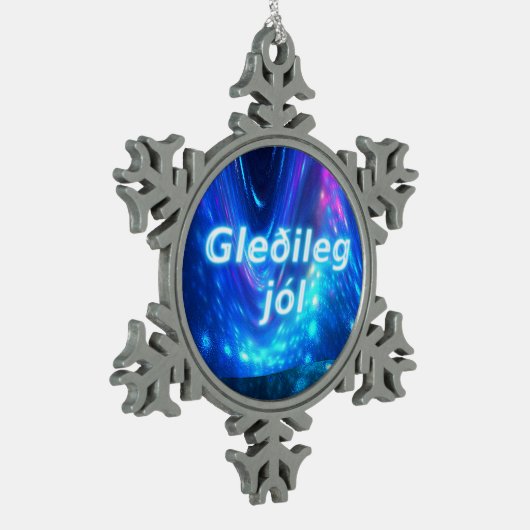 Gleðileg Jól - Qaanaaq - Northern Lights Tin Sneeuwvlok Ornament (Links)