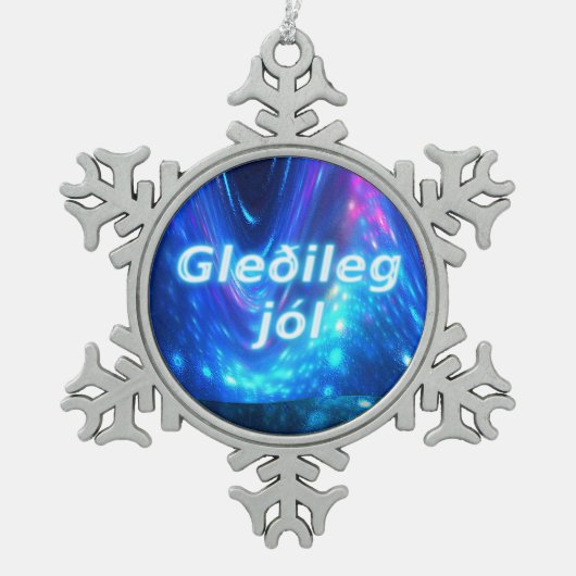 Gleðileg Jól - Qaanaaq - Northern Lights Tin Sneeuwvlok Ornament (Voorkant)