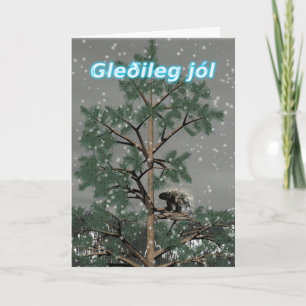 Gleðileg jól - stekelvarken in een dennenboom feestdagen kaart