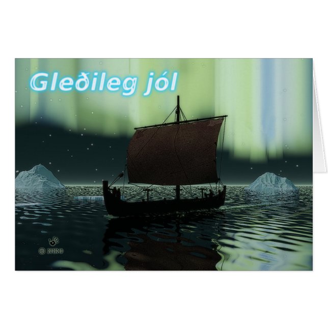 Gleðileg Jól - Viking Ship and Northern Lights (Voorkant Horizontaal)
