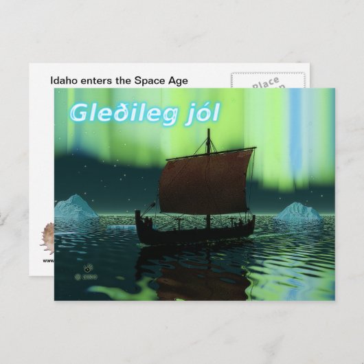 Gleðileg Jól - Viking Ship and Northern Lights Briefkaart (Voorkant / Achterkant)