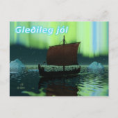 Gleðileg Jól - Viking Ship and Northern Lights Briefkaart (Voorkant)