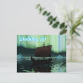 Gleðileg Jól - Viking Ship and Northern Lights Briefkaart (Staand voorkant)