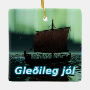 Gleðileg Jól - Viking Ship Keramisch Ornament