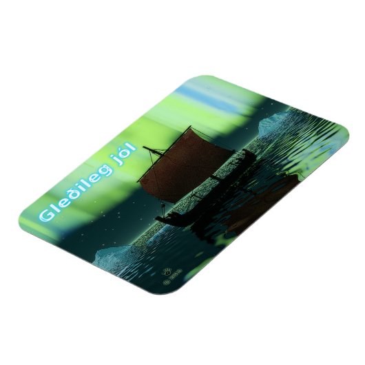 Gleðileg jól - Vikingschip en noorderlicht Magneet (Linkerzijde)