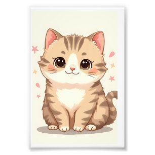 Gleeful Cat: Sweet Kawaii Kitten Art voor elke kam Foto Afdruk