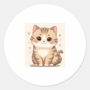 Gleeful Cat: Sweet Kawaii Kitten Art voor elke kam Ronde Sticker