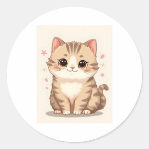 Gleeful Cat: Sweet Kawaii Kitten Art voor elke kam Ronde Sticker