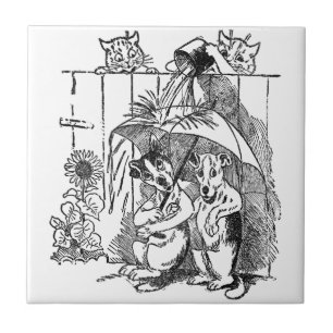 Gleeful Cats Douse Dogs  Louis Wain Tegeltje
