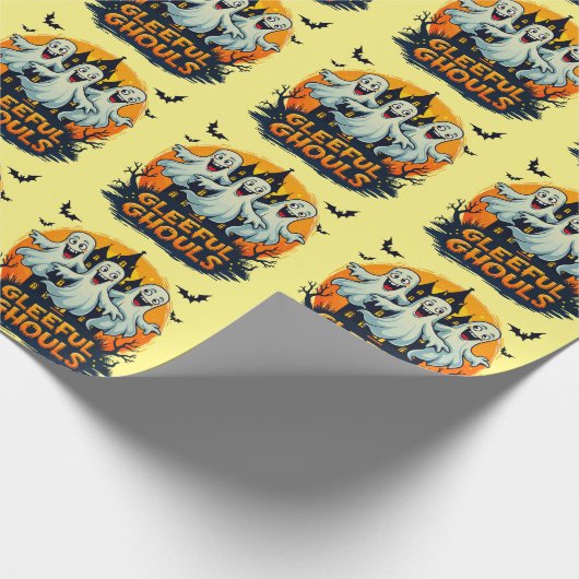 Gleeful Ghouls | Leuke Halloween Ghost Artwork Cadeaupapier (Hoek)