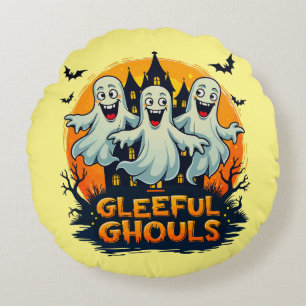 Gleeful Ghouls Leuke Halloween Ghost Artwork Rond Kussen