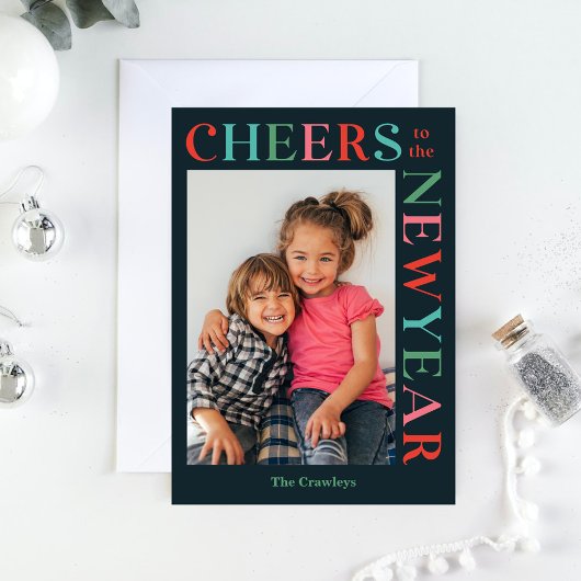 Gleeful Lijst bewerkbare kleur Happy New Year Kaar Feestdagenkaart