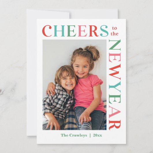 Gleeful Lijst bewerkbare kleur Happy New Year Kaar Feestdagenkaart (Voorkant)