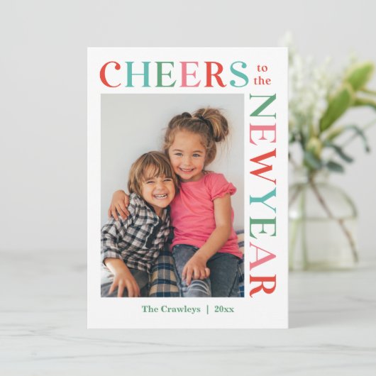 Gleeful Lijst bewerkbare kleur Happy New Year Kaar Feestdagenkaart (Staand voorkant)