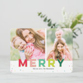 Gleeful Merry 2 Photos Modern Holiday Kaart (Staand voorkant)