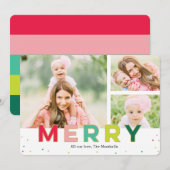 Gleeful Merry 3 Photo Modern Holiday Kaart (Voorkant / Achterkant)