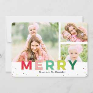 Gleeful Merry 3 Photo Modern Holiday Kaart