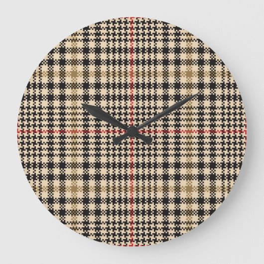 Glen Check Plaid Pixel Art Grote Klok (Voorkant)