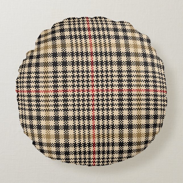 Glen Check Plaid Pixel Art Rond Kussen (Voorkant)
