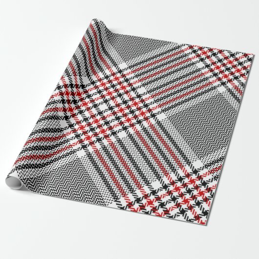 Glen plaid patroon. Zwart, rood, wit, naadloos tee Cadeaupapier (Uitgerold)