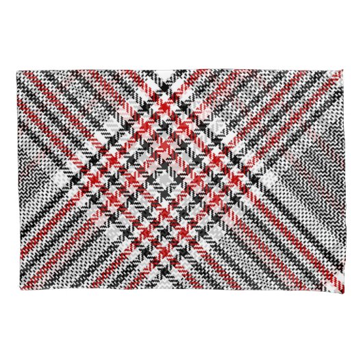 Glen Plaid Rood Zwart Tweed Kussensloop (Voorkant)