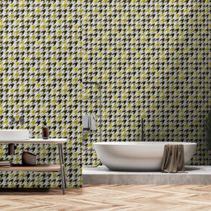 Glen Plaid. Zwart en mosterd. Behang
