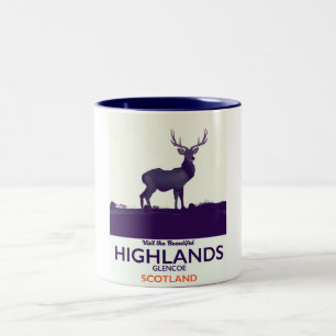 Glencoe, Scottish Highlands vakantie print. Tweekleurige Koffiemok