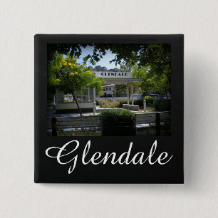 Glendale, California Adams Square Gas Station Vierkante Button 5,1 Cm