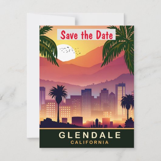 Glendale, Californië, Reis Briefkaart, Save The Date (Voorkant)