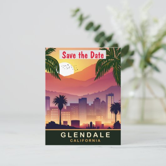 Glendale, Californië, Reis Briefkaart, Save The Date (Staand voorkant)