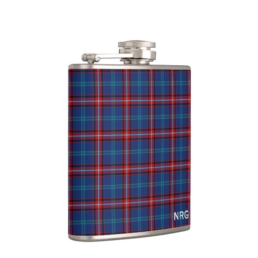 Glenn Tartan Monogram Bright Blue en Red Plaid Heupfles (Rechts)