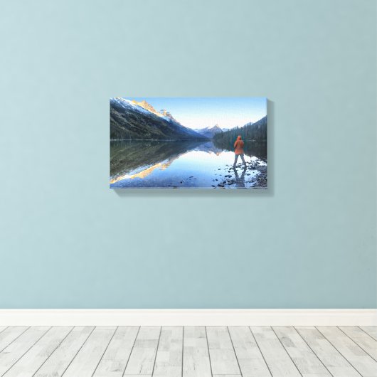 Glenns Lake Sunset - Glacier National Park Canvas Afdruk (Insitu (Houten vloer))