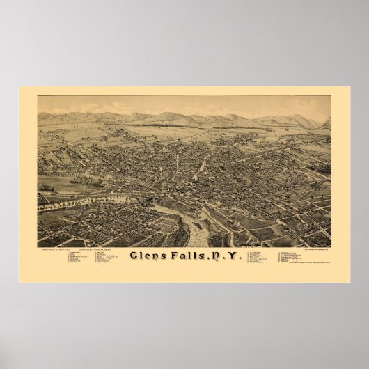 Glens Herfsten, NY Panoramic Map - 1884 Poster (Voorkant)