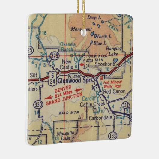 Glenwood Springs CO  Map Keramisch Ornament (Rechts)