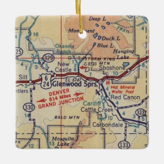 Glenwood Springs CO  Map Keramisch Ornament (Voorkant)