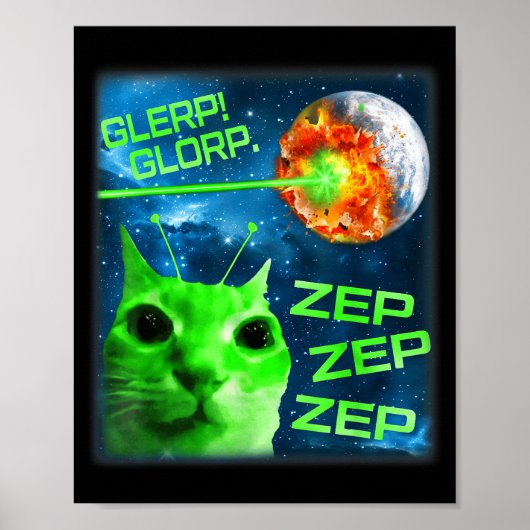 Glerp Glorp Grappige Buitenaardse Kat Brainrot Mem Poster (Voorkant)