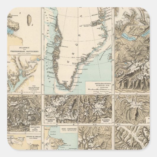 Gletscherkarte - Glacier Atlas Map Vierkante Sticker (Voorkant)