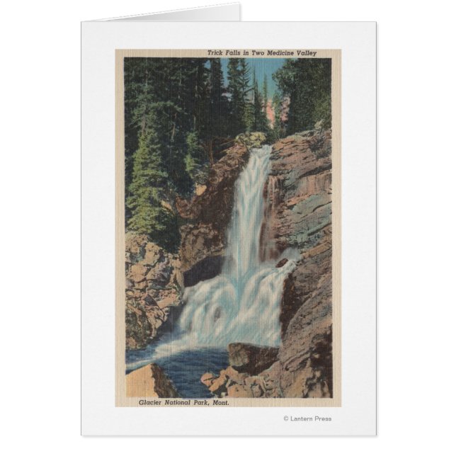 Gletsjer, MT - Uitzicht op Trick Falls & Medicine (Voorkant)