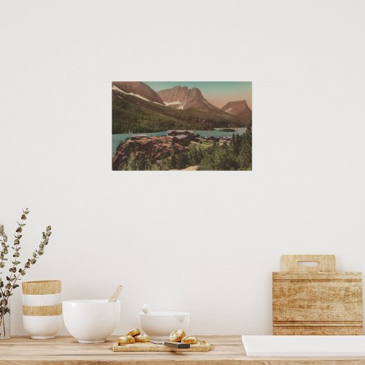 Gletsjer, MT - Uitzicht van Chalets en St. Marys Poster (Keuken)